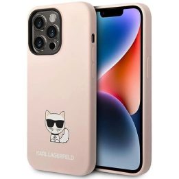 Karl Lagerfeld KLHCP14LSLCTPI iPhone 14 Pro 6.1 deklas šviesiai rožinis / šviesiai rožinis silikoninis Choupette korpusas