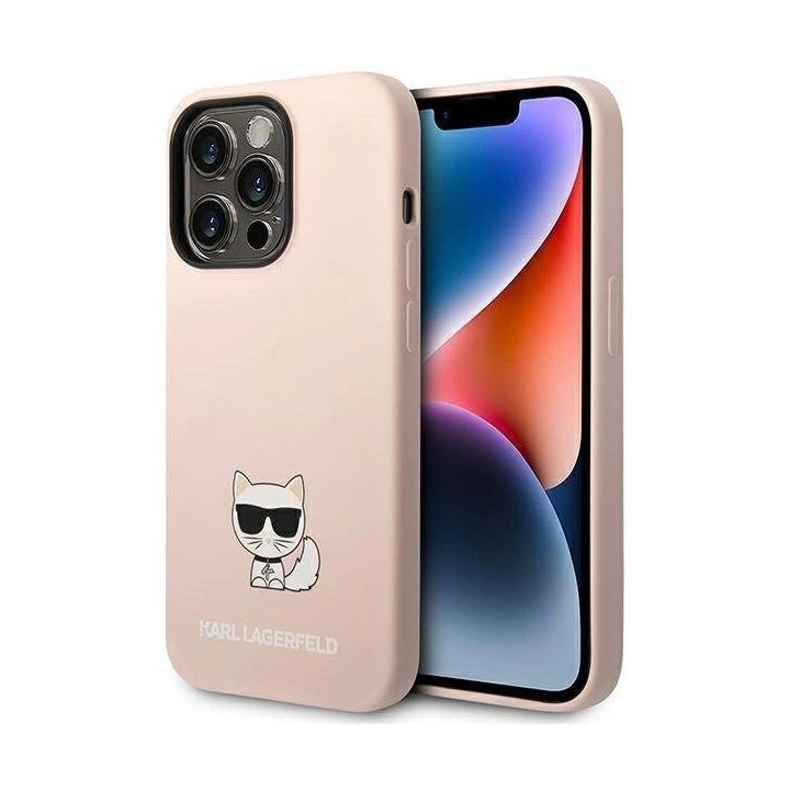 Karl Lagerfeld KLHCP14LSLCTPI iPhone 14 Pro 6.1 deklas šviesiai rožinis / šviesiai rožinis silikoninis Choupette korpusas