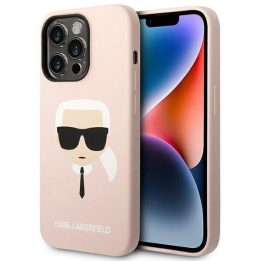 Karl Lagerfeld rožinis silikoninis dėklas iPhone 14 Pro