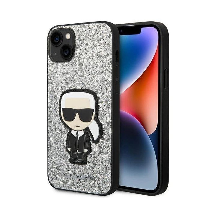 Karl Lagerfeld KLHCP14MGFKPG iPhone 14 Plus 6.7 deklas sidabrinis / sidabrinis Glitter Flakes Iconic