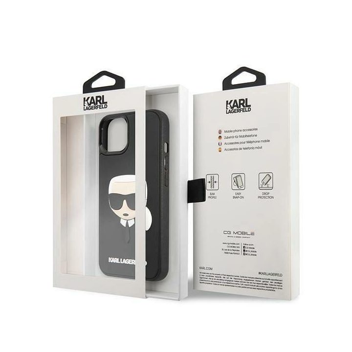 Karl Lagerfeld KLHCP14MKH3DBK iPhone 14 Plus 6.7 juodas / juodas deklas 3D Guma Karlo galva
