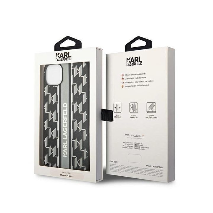 Karl Lagerfeld KLHCP14MPGKLSKG iPhone 14 Plus 6.7 deklas pilka / pilka Monogram Stripe