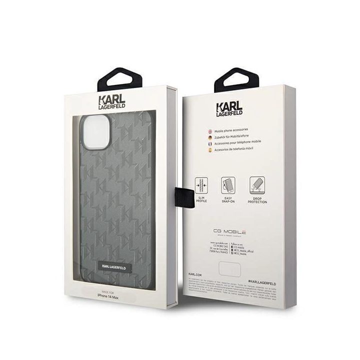 Karl Lagerfeld KLHCP14MSAKLHPG iPhone 14 Plus 6.7 deklas pilka / pilka Saffiano Mono Metal Logo