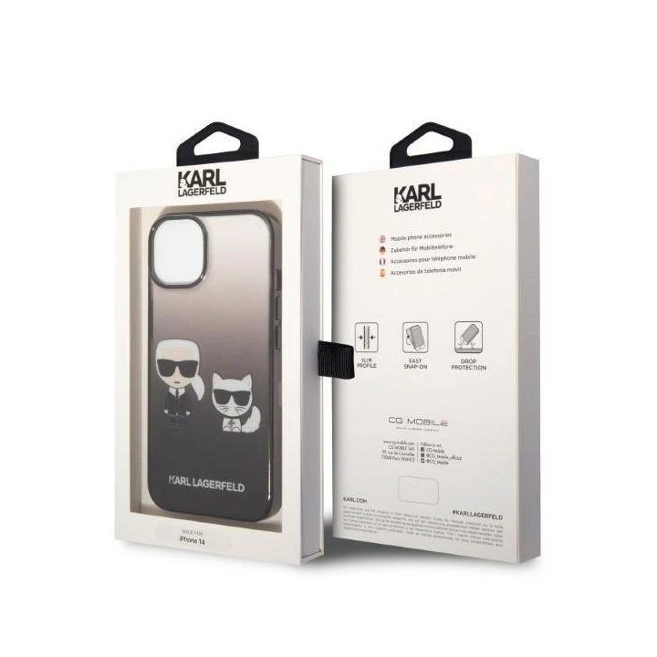 Karl Lagerfeld KLHCP14MTGKCK iPhone 14 Plus 6,7 deklas juodas / juodas Gradientas Ikonik Karl & Choupette