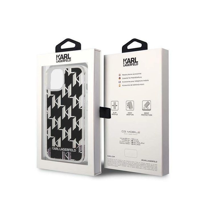 Karl Lagerfeld KLHCP14SLMNMK iPhone 14 6.1 deklas juodas / juodas Liquid Glitter Monogram