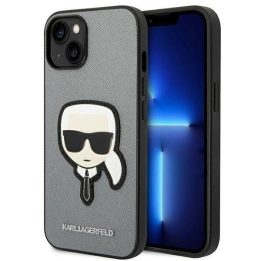 Karl Lagerfeld KLHCP14SSAPKHG iPhone 14 6,1 sidabrinis/ sidabrinis deklas Saffiano Karl's Head Patch