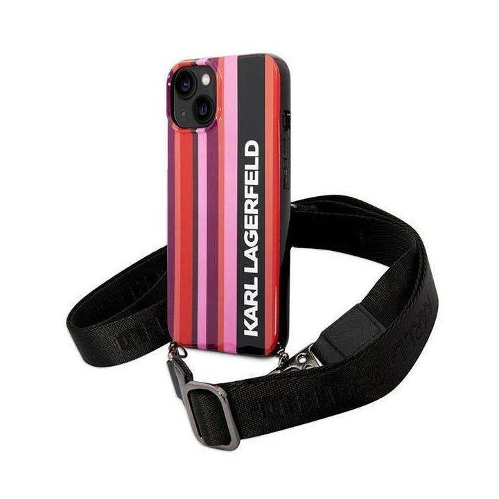 Karl Lagerfeld KLHCP14SSTSTP iPhone 14 6.1 deklas rožinis / rožinis Spalvotų juostelių dirželis