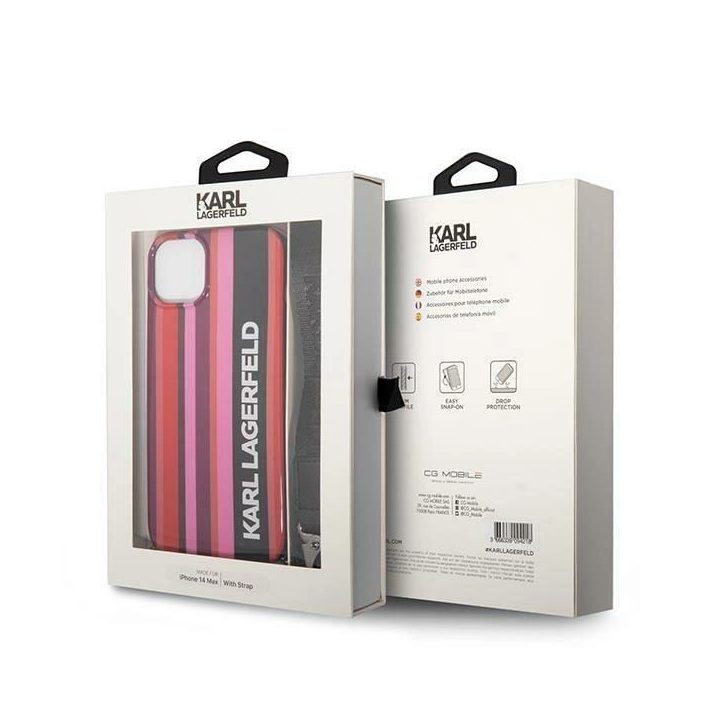 Karl Lagerfeld KLHCP14SSTSTP iPhone 14 6.1 deklas rožinis / rožinis Spalvotų juostelių dirželis