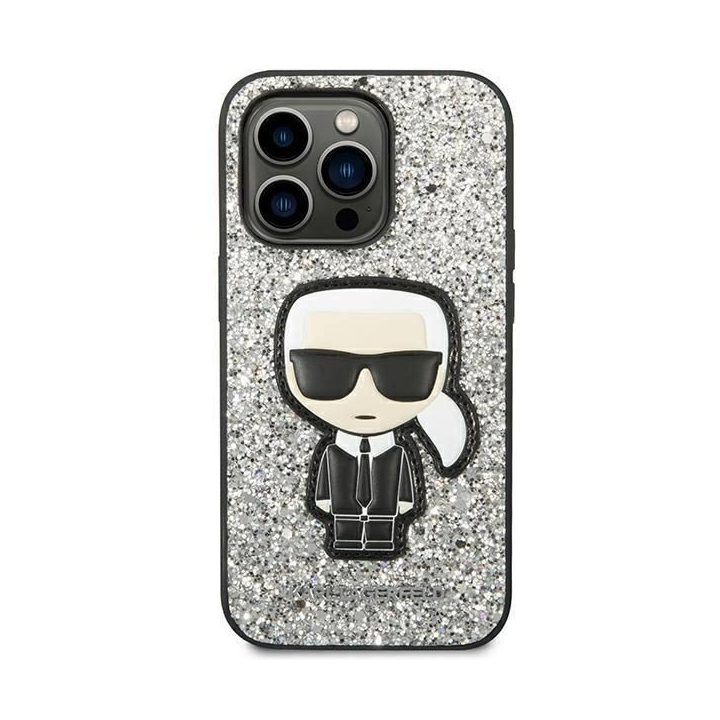 Karl Lagerfeld KLHCP14XGFKPG iPhone 14 Pro Max 6.7 deklas sidabrinis / sidabrinis Glitter Flakes Iconic