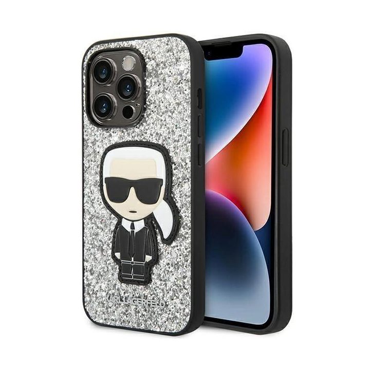 Karl Lagerfeld KLHCP14XGFKPG iPhone 14 Pro Max 6.7 deklas sidabrinis / sidabrinis Glitter Flakes Iconic