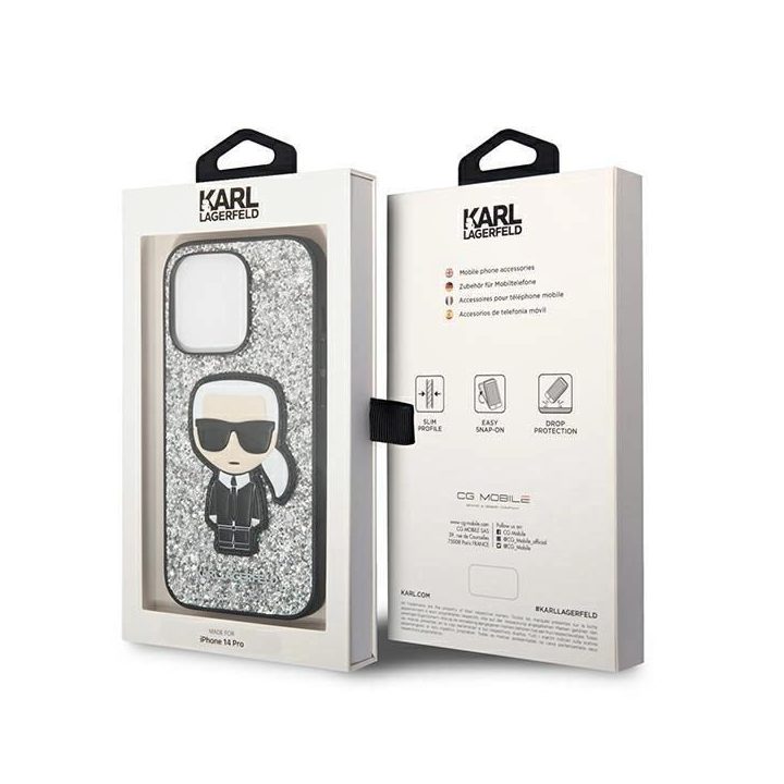 Karl Lagerfeld KLHCP14XGFKPG iPhone 14 Pro Max 6.7 deklas sidabrinis / sidabrinis Glitter Flakes Iconic
