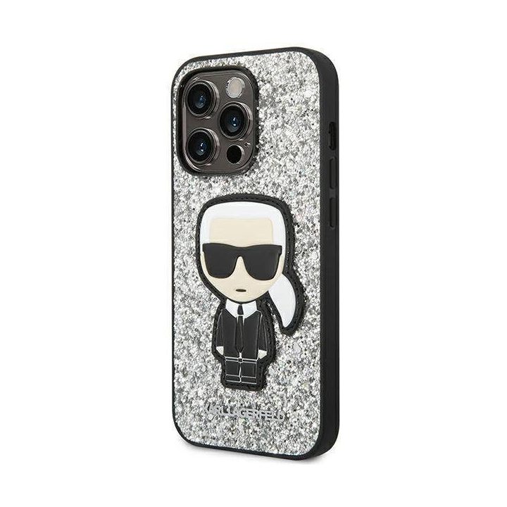 Karl Lagerfeld KLHCP14XGFKPG iPhone 14 Pro Max 6.7 deklas sidabrinis / sidabrinis Glitter Flakes Iconic