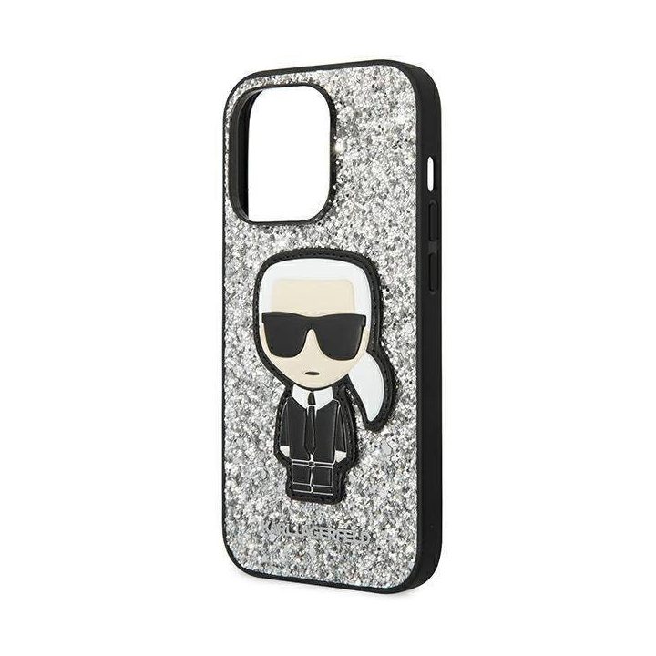 Karl Lagerfeld KLHCP14XGFKPG iPhone 14 Pro Max 6.7 deklas sidabrinis / sidabrinis Glitter Flakes Iconic