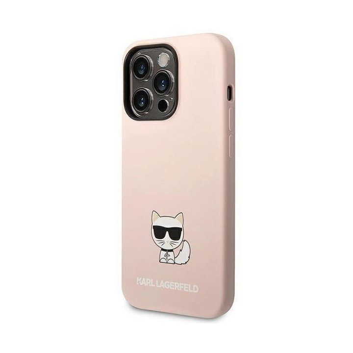 Karl Lagerfeld KLHCP14XSLCTPI iPhone 14 Pro Max 6.7 deklas šviesiai rožinis / šviesiai rožinis silikoninis Choupette korpusas