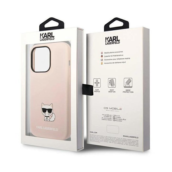 Karl Lagerfeld KLHCP14XSLCTPI iPhone 14 Pro Max 6.7 deklas šviesiai rožinis / šviesiai rožinis silikoninis Choupette korpusas