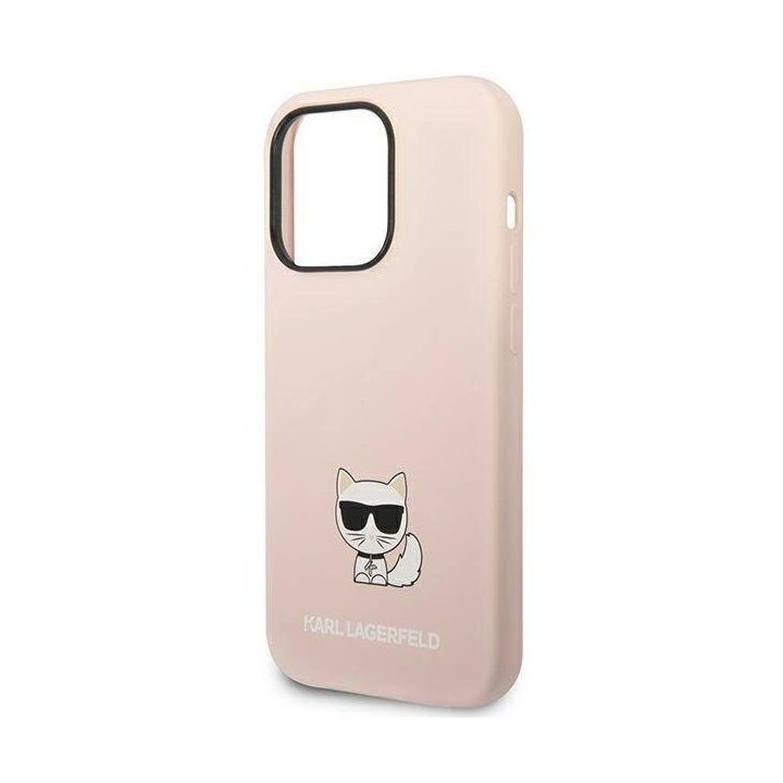 Karl Lagerfeld KLHCP14XSLCTPI iPhone 14 Pro Max 6.7 deklas šviesiai rožinis / šviesiai rožinis silikoninis Choupette korpusas