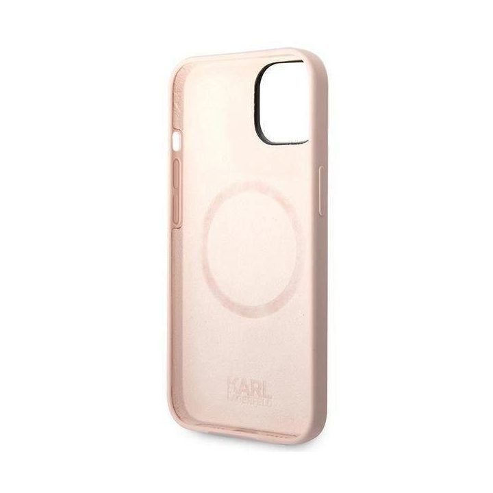 Karl Lagerfeld KLHMP14MSLKHLP iPhone 14 Plus 6,7 deklas šviesiai rožinis silikoninis Karl`s Head Magsafe