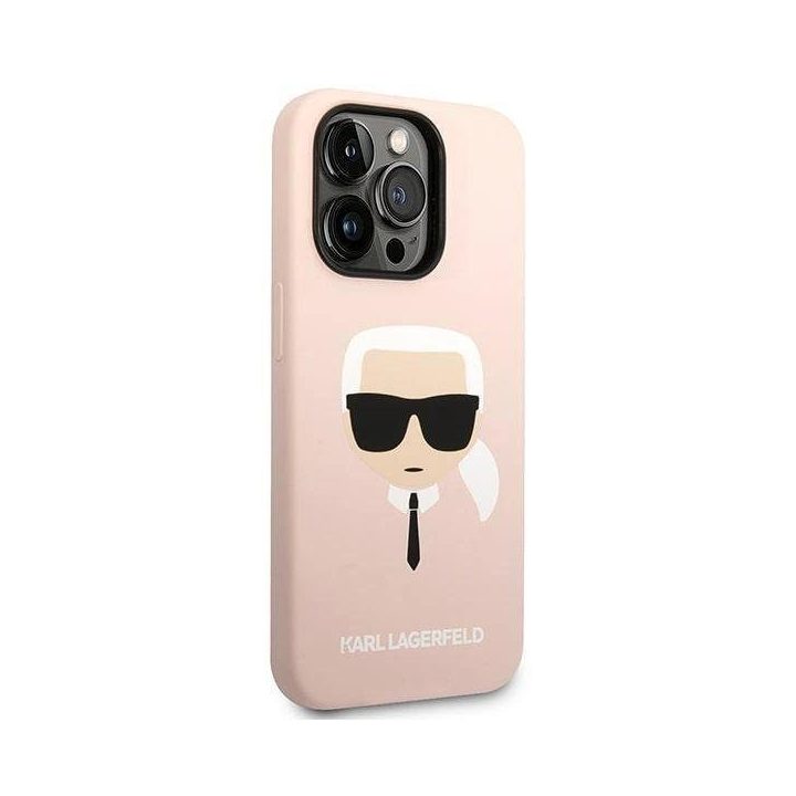 Karl Lagerfeld KLHMP14XSLKHLP iPhone 14 Pro Max 6.7 deklas šviesiai rožinis / šviesiai rožinis Silikoninis Karl`s Head Magsafe