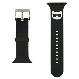 Karl Lagerfeld KLAWLSLCK Apple Watch dirželis 42/44 / 45 mm juodas / juodas dirželis Silikoninis Choupette Heads