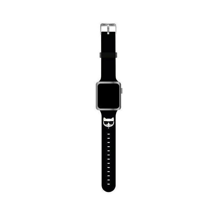 Karl Lagerfeld KLAWLSLCK Apple Watch dirželis 42/44 / 45 mm juodas / juodas dirželis Silikoninis Choupette Heads