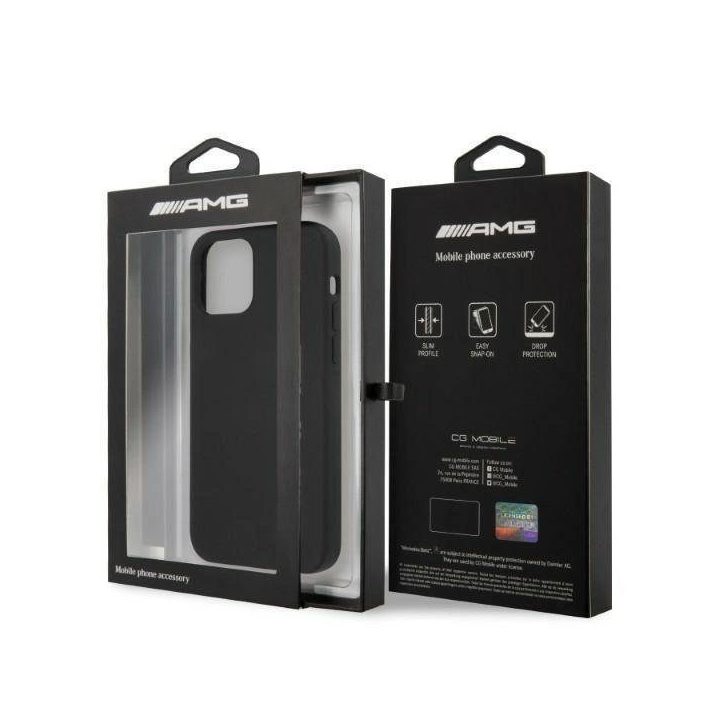 AMG silikoninis dėklas su dideliu logotipu, skirtas iPhone 12 Pro Max - juodas