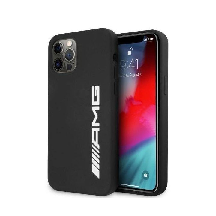 AMG silikoninis dėklas su dideliu logotipu, skirtas iPhone 12 Pro Max - juodas