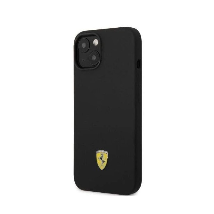Ferrari FEHMSIP14MBK iPhone 14 Plus 6.7 juodas/juodas deklas Silikonas Metalinis logotipas Magsafe