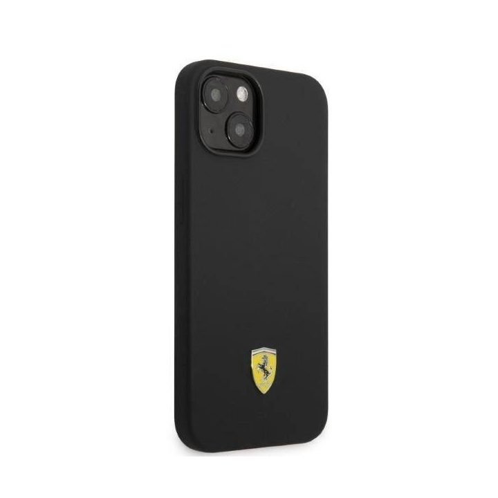 Ferrari FEHMSIP14MBK iPhone 14 Plus 6.7 juodas/juodas deklas Silikonas Metalinis logotipas Magsafe