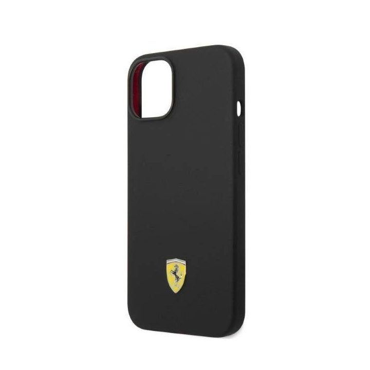 Ferrari FEHMSIP14MBK iPhone 14 Plus 6.7 juodas/juodas deklas Silikonas Metalinis logotipas Magsafe