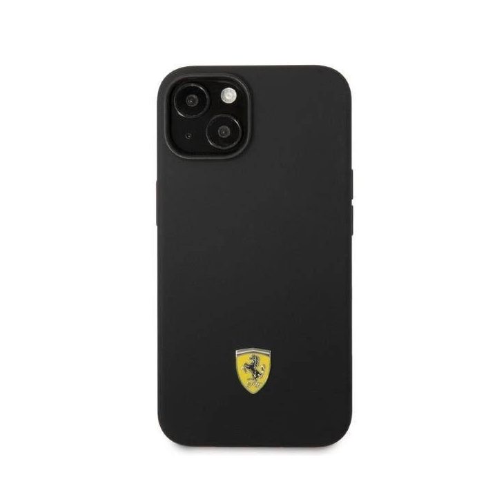 Ferrari FEHMSIP14MBK iPhone 14 Plus 6.7 juodas/juodas deklas Silikonas Metalinis logotipas Magsafe