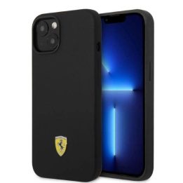Ferrari FEHMSIP14SBK iPhone 14 6.1 juodos/juodos spalvos deklas Silikonas Metalinis logotipas Magsafe