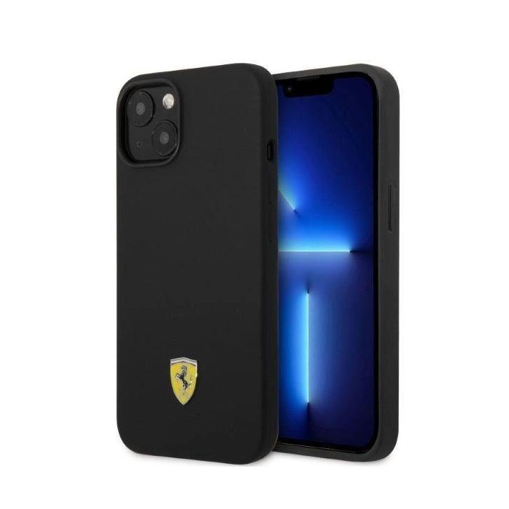 Ferrari FEHMSIP14SBK iPhone 14 6.1 juodos/juodos spalvos deklas Silikonas Metalinis logotipas Magsafe