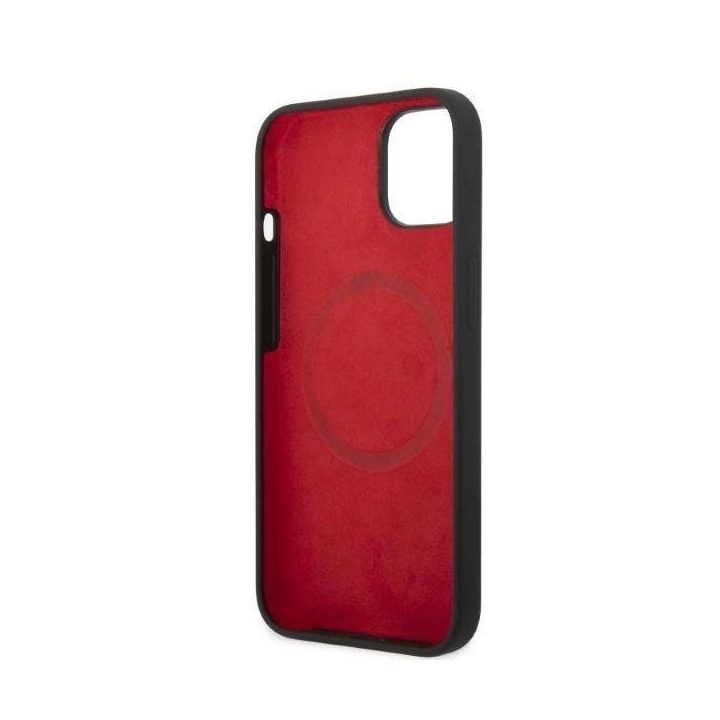 Ferrari FEHMSIP14SBK iPhone 14 6.1 juodos/juodos spalvos deklas Silikonas Metalinis logotipas Magsafe