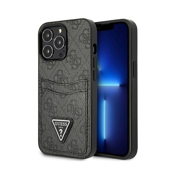 Guess GUHCP13LP4TPK iPhone 13 Pro / 13 6.1 juodas/juodas deklas 4G Triangle Logo Cardslot
