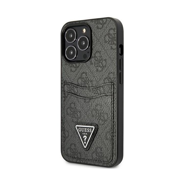 Guess GUHCP13LP4TPK iPhone 13 Pro / 13 6.1 juodas/juodas deklas 4G Triangle Logo Cardslot