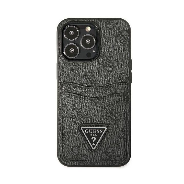 Guess GUHCP13LP4TPK iPhone 13 Pro / 13 6.1 juodas/juodas deklas 4G Triangle Logo Cardslot