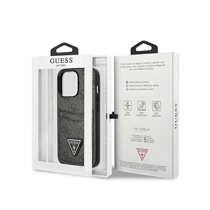 Guess GUHCP13LP4TPK iPhone 13 Pro / 13 6.1 juodas/juodas deklas 4G Triangle Logo Cardslot