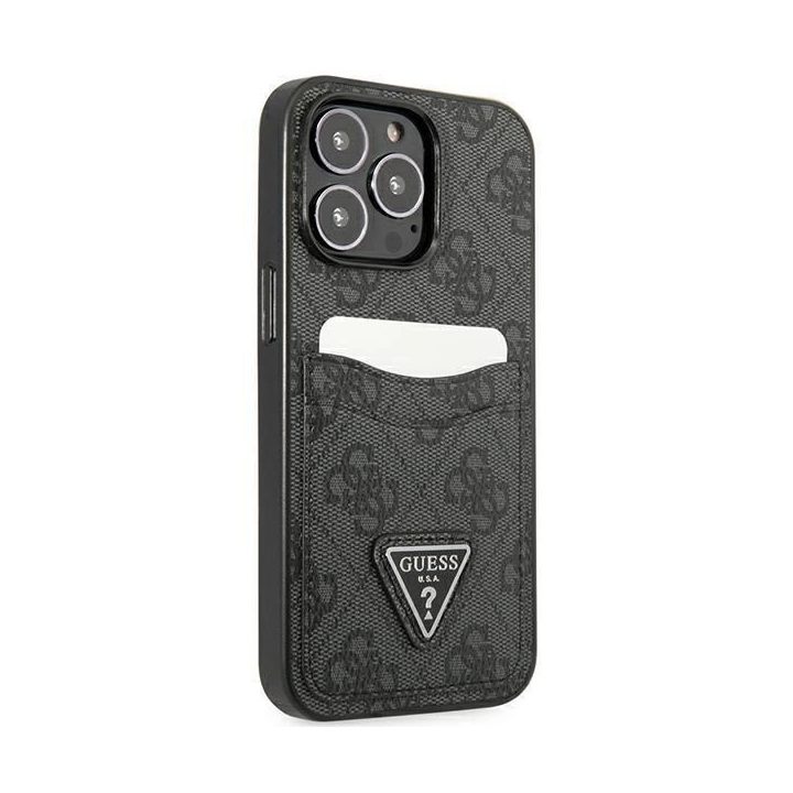 Guess GUHCP13LP4TPK iPhone 13 Pro / 13 6.1 juodas/juodas deklas 4G Triangle Logo Cardslot