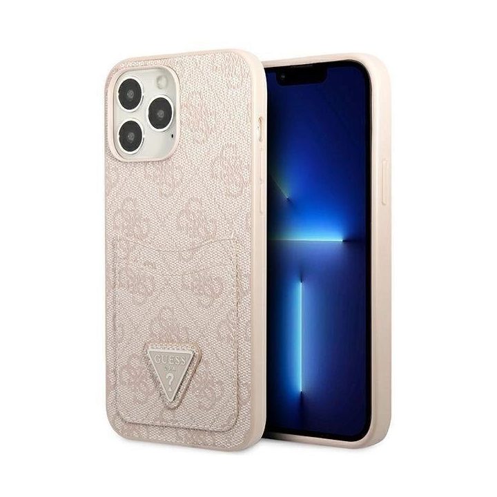 Guess 4G Triangle Logo Cardslot dėklas iPhone 13 Pro / 13 - rožinis