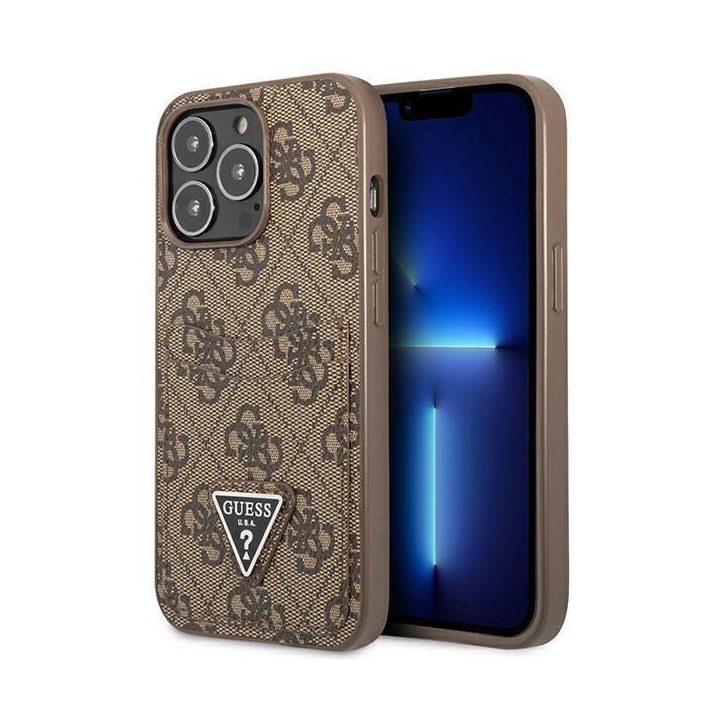 Guess 4G Triangle Logo Cardslot dėklas iPhone 13 Pro / 13 - rudas