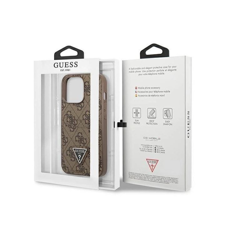 Guess 4G Triangle Logo Cardslot dėklas iPhone 13 Pro / 13 - rudas