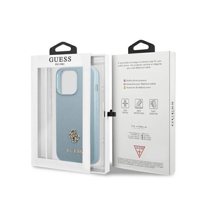Guess Saffiano 4G mažas metalinis logotipas iPhone 13 Pro / 13 - mėlyna