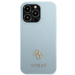 Guess Saffiano 4G mažas metalinis dėklas su logotipu iPhone 13 Pro Max - mėlynas