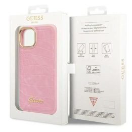 Guess Croco Collection dėklas iPhone 14 Plus - rožinis