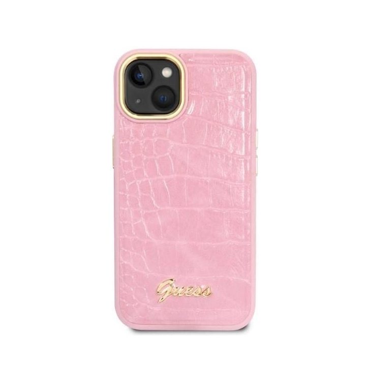 Guess Croco Collection dėklas iPhone 14 Plus - rožinis