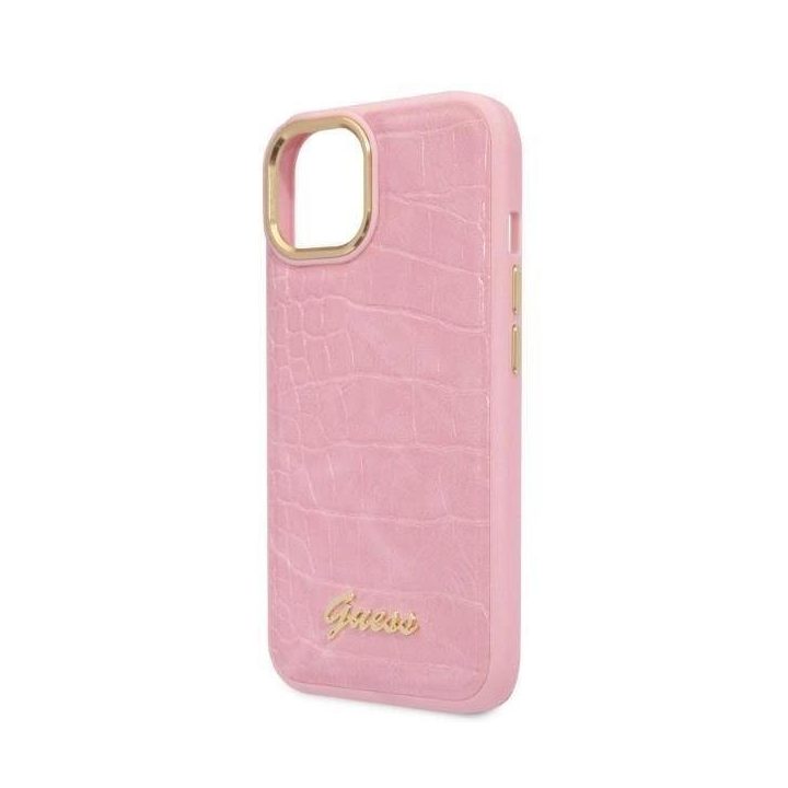 Guess Croco Collection dėklas iPhone 14 - rožinis