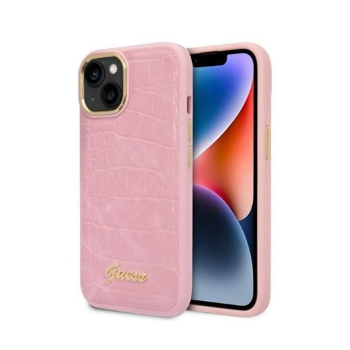 Guess Croco Collection dėklas iPhone 14 - rožinis