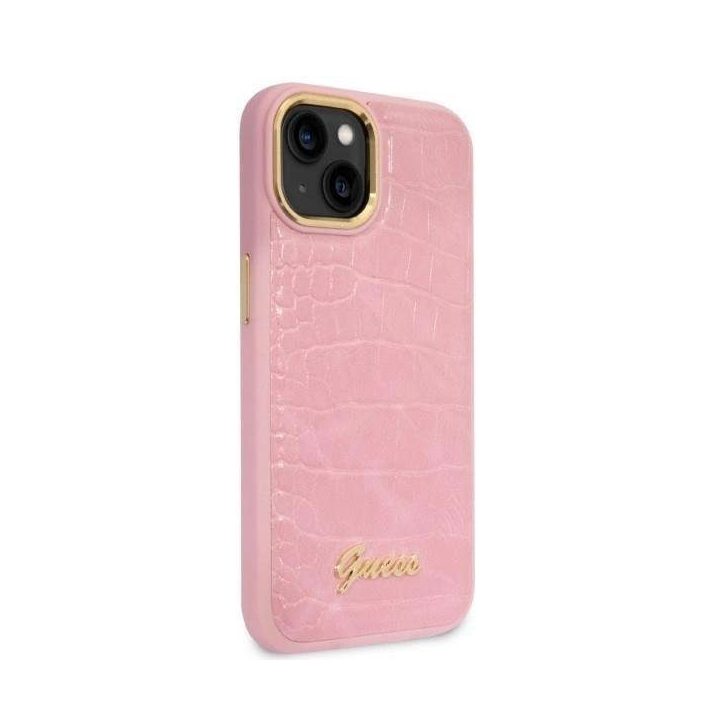 Guess Croco Collection dėklas iPhone 14 - rožinis