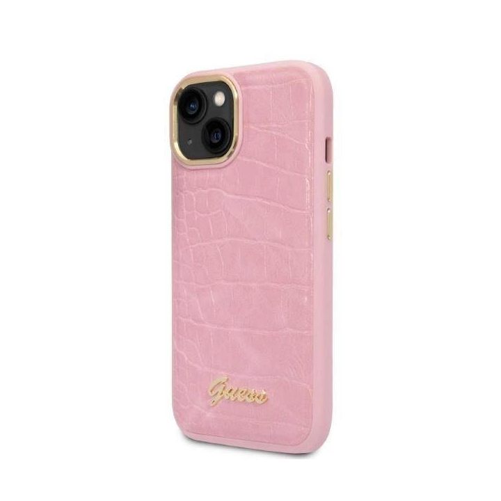 Guess Croco Collection dėklas iPhone 14 - rožinis