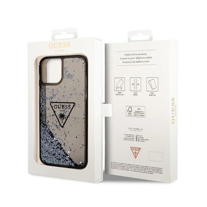 Guess GUHCP14SLFCTPK iPhone 14 6.1 juodos/juodos spalvos deklas Liquid Glitter Palm Collection